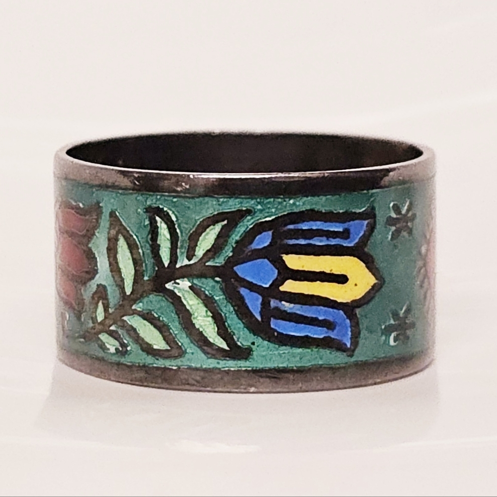 Vintage Sterling silver enamel ring 7.5